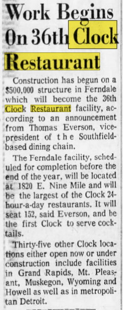 Clock Restaurant - Sep 16 1972 Article
